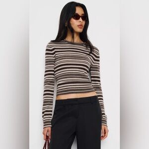 Reformation Lain Brown and Cream Striped Long Sleeve Top